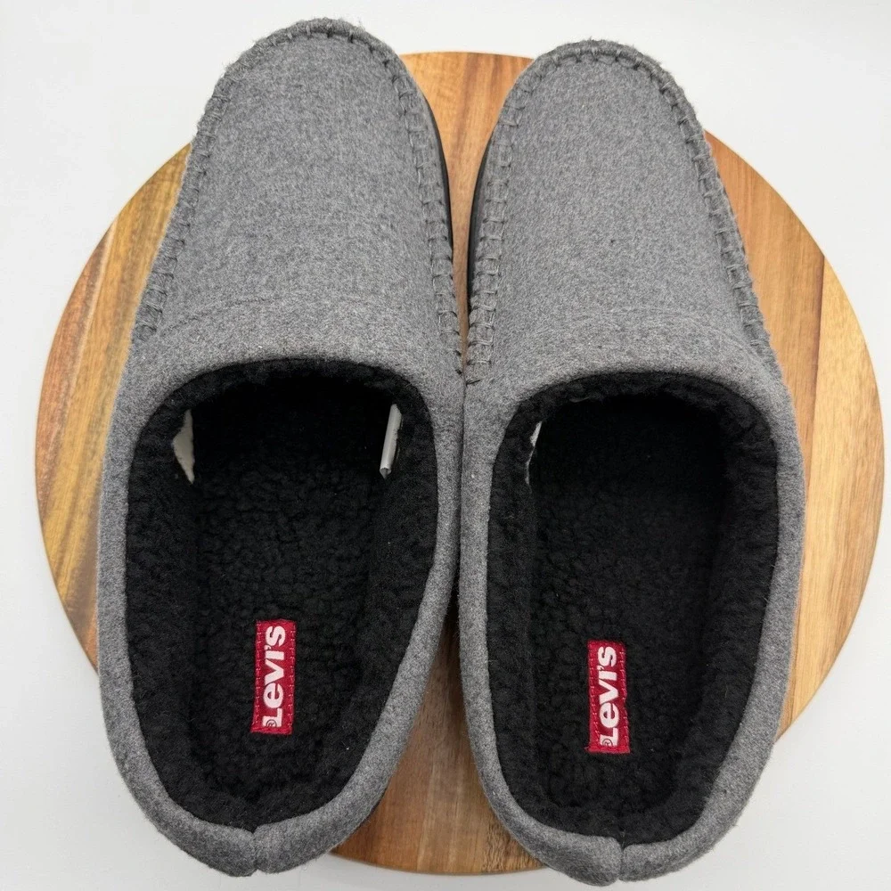 Levis Men's 11-12 XL Grey Felt Moccasin Slippers Memory Foam  0687